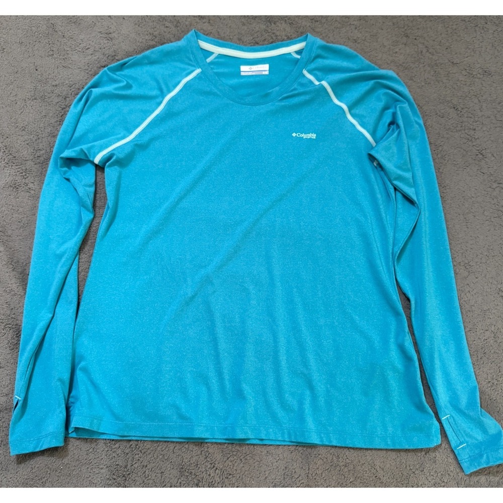 Columbia PFG T-Shirt Mens M Blue Logo Performance Fishing Activewear Long Sleeve